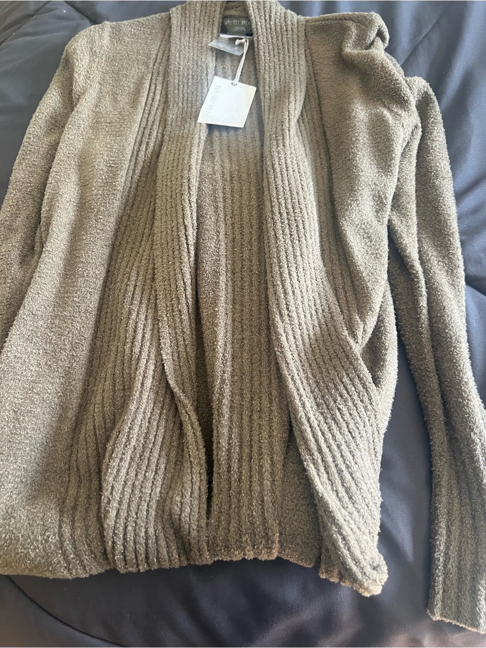 Barefoot Dreams Olive Open-Front Ribbed Cardigan